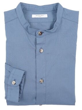 Boglioli Light Blue Cotton Band-Collar Dress Shirt